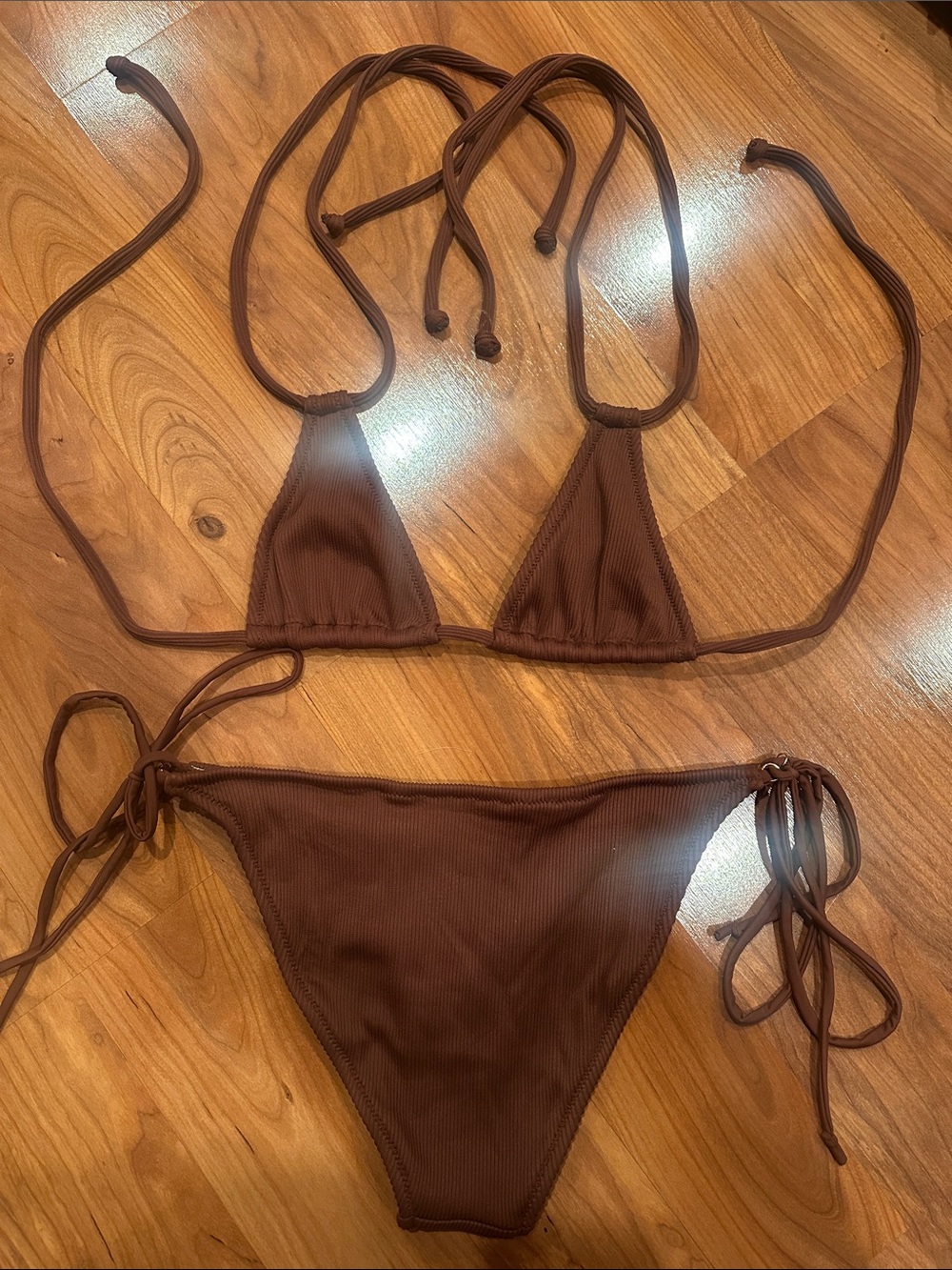 Toluca Brown Ribbed String Bikini - Picture 2 of 3
